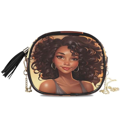 ALAZA Women's Portrait Of The Beautiful African Woman PU Leather Crossbody Bag Shoulder Purse with Tassel