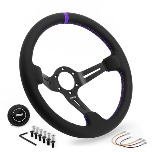 DND Leather Race Steering Wheel 350mm, Purple Stitching