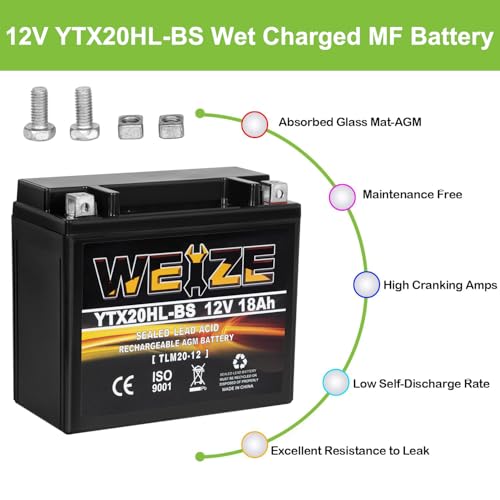 image for Weize YTX20HL-BS Battery, High Performance - Maintenance Free - Sealed