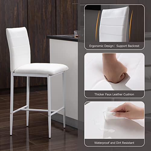 Modern Bar Stools Set Of 2 - Counter Height Industrial Bar Stools With Sturdy Metal Footrest And Soft Backrest Patio Furniture Chairs For Pub Kitchen Island Garden Pool Backyard (White) #TOP1