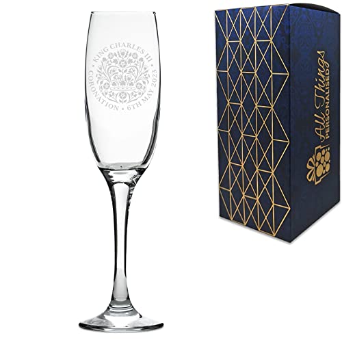 Engraved Commemorative Coronation Of The King Champagne Flute, Official Coronation Emblem Champagne Flute To Commemorate The Coronation Of King Charle