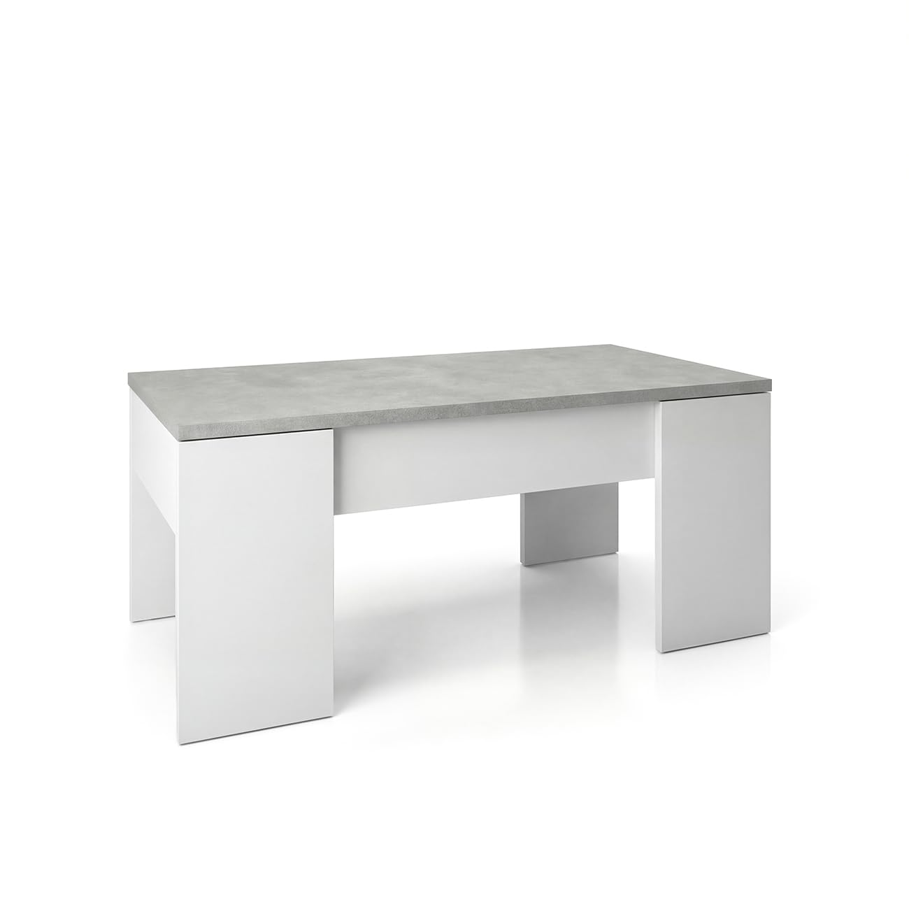 duehome | Mesa de Centro Elevable, Mesita de Salón o Comedor, Modelo Vita, Acabado en Color Blanco Artik y Cemento, Medidas: 100 cm (Largo) x 50 cm (Ancho) x 45-53 cm (Alto)