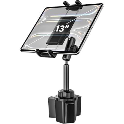 Dosvsi Car Tablet Mount Cup Holder, [Metal Triple Ball Arm] Cup Holder Tablet Mount for Truck, Vehicle Cup Stand Compatible with iPad Pro 13(M4) 12.9 Mini Air, ELD, Galaxy Tab, iPhone, 4-13" Devices Cover