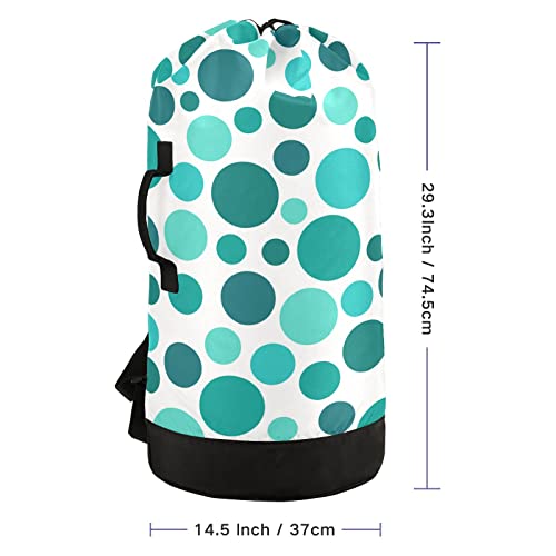 Teal Polka Dot Laundry Bag Backpack, Large White Storage Bag With Adjustable Drawstring For Home College Travel Laundromat Apartment,Waterproof And Portable #TOP2