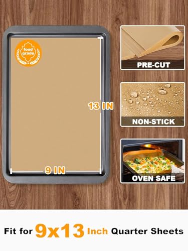 Image of Parchment Paper Baking Sheets 9 x 13 Inch | Precut Non-Stick Unbleached Baking Paper for Baking, Air Fryer, Grilling, Steaming, Bread, Cookies & Cupcakes (200 Pcs)