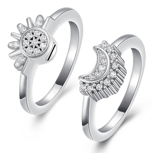 Cremation Jewelry for Ashes Ring - Celestial Sun and Moon Urn Ring Set with Mini Keepsake Urn Memorial Ash Jewelry