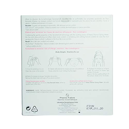 Eau Thermale Avene Soothing Sheet Mask, Full Face Moisturizing Cooling Facial Mask, Biodegradable, 5 Count #TOP12