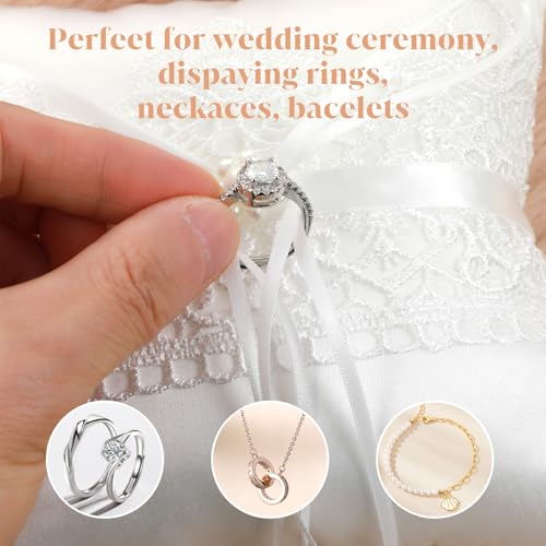 Nogeqi Ringkissen Hochzeit,Spitze Ringkissen mit Bowknot Satinband, Ringkissens Hochzeit Standesamt für Verlobung Oder Eheringe Party, Hochzeitszeremonie, Antrag