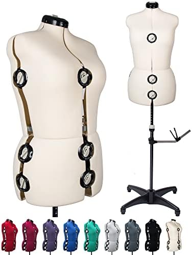 BHD BEAUTY Beige 13 Dials Female Fabric Adjustable Mannequin Dress Form for Sewing, Mannequin Body Torso with Tri-Pod Stand, Up to 70" Shoulder Height. (Large)