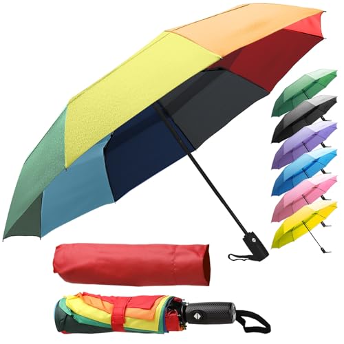 ZENO Parapluie Pliant Compact – Petit Parapluie de Poche Automatique Homme & Femme, Solide Résistant au Vent avec 9 Baleines Fibres de Verre, Teflon...
