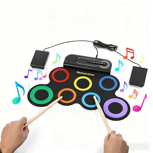 Electronic Drum Set, Roll Up Drum Practice Pad Midi Drum Kit with Headphone Jack Built-in Speaker...