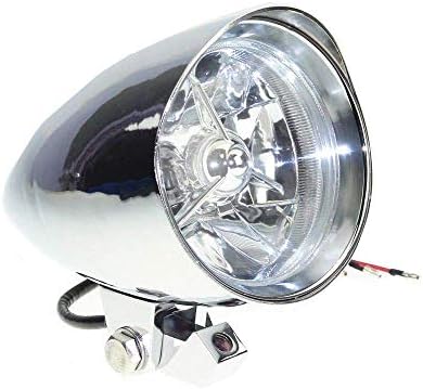 Motorcycle Bullet Visor Headlight H4 Headlamp Head Light Assembly For Harley Honda Yamaha Kawasaki Suzuki Aprilia Ducati (Chrome)