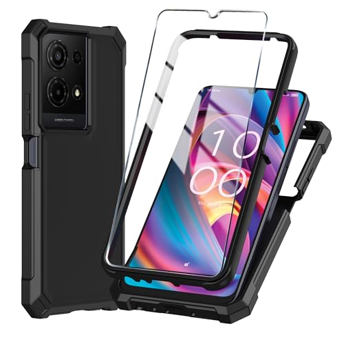 Mocotto for TCL K32/K33 5G 2025 Phone Case with Tempered Glass Screen Protector,Slim Soft Silicone Full-Body Protective Cover (Black)