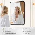 2 Pcs 24 x 36 Inch Black Metal Framed Bathroom Mirror for Wall, Rounded Corner Rectangular Wall Mounted Bathroom Vanity Mirror,Anti-Rust, Hangs Horizontally or Vertically (2, Black, 24"*36")