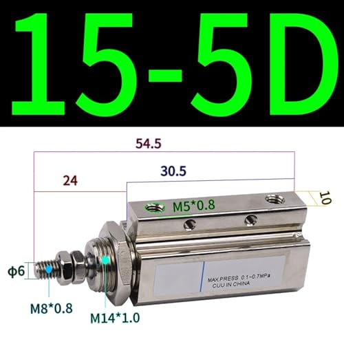 Cilindro neumático CDJP2B15-5D mini de doble acción con carrera de 5mm 3