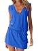 Hount Women's Beach Swimsuit Cover up Deep V-Neck Short Mini Dress Beach Skirt (Royal Blue, Small)