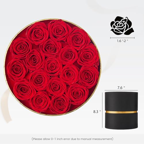 Eterfield Forever Flowers in a Box Flowers for Delivery Prime Long Lasting Roses Gifts for Women Mothers Day Valentines Day (Round Black Gold Box, 18 Red Roses)