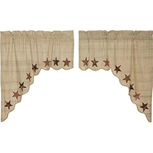 VHC Brands Primitive Classic Country Kitchen Window Curtains - Abilene Star Tan Swag Pair VHC Brands Primitive Classic Country Kitchen Window Curtains Abilene Star Tan Swag Pair