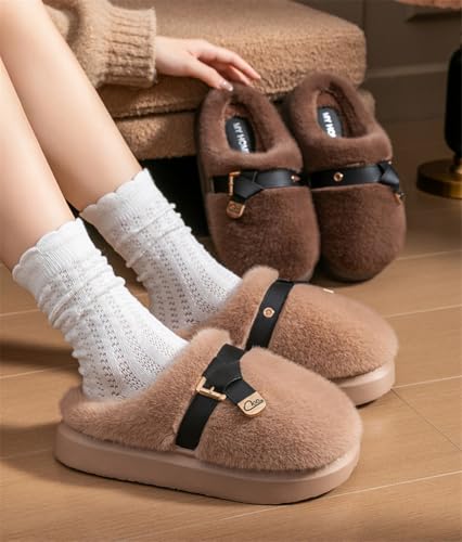 Rungion Womens Trendy Fluffy Plush House Slippers Cozy Indoor Outdoor Non-Slip Slipper Winter Warm Slide Shoes2