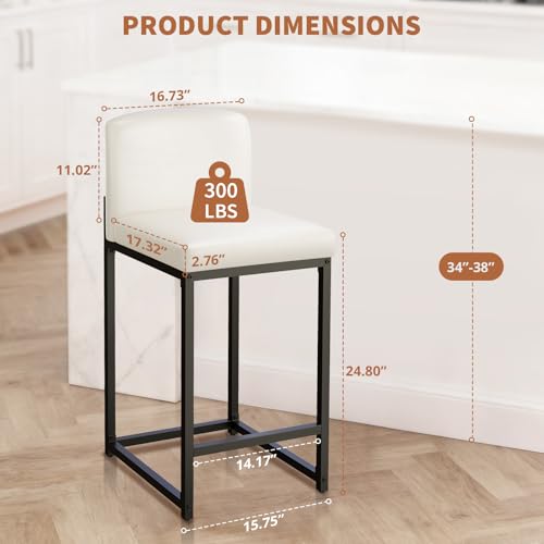 Butacos modernos Garvee, set de 2 unidades, altura de barra 24,8 pulgadas, tapizados en cuero sintético PU con respaldo, para isla de cocina, bar o mostrador, color blanco miniatura 2
