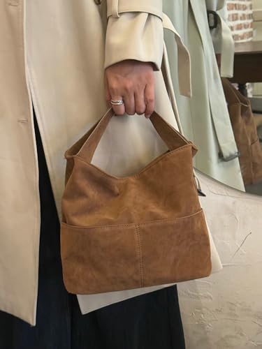 Suede Bag for Women Suede Hobo Bags Faux Leather Tote Purse Shoulder Handbag Retro Crossbody Clutch Satchel Top Handle Purse2