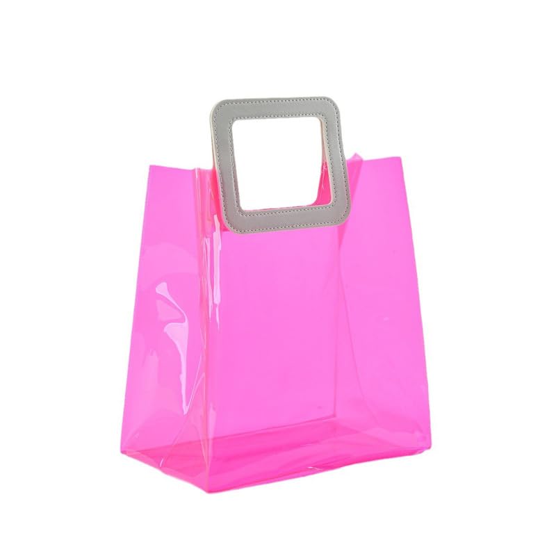 Sac cadeau holographique transparent en PVC réutilisable avec poignée cuir