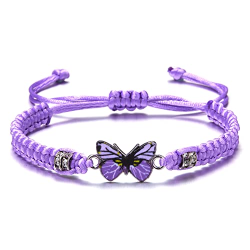 Image of COLORFUL BLING Butterfly Charm Bracelets Adjustable Hand Woven String Bracelets BFF Gift for Women
