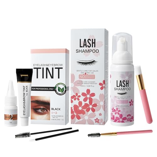 Eyelash & Eyebrow Color Kit for Natural Bushy Lashes and Brows, Easy to Use & Salon Beauty Home Set Eyelash & Eyebrow Tinting Kit Black 7ml, Lash Shampoo for...