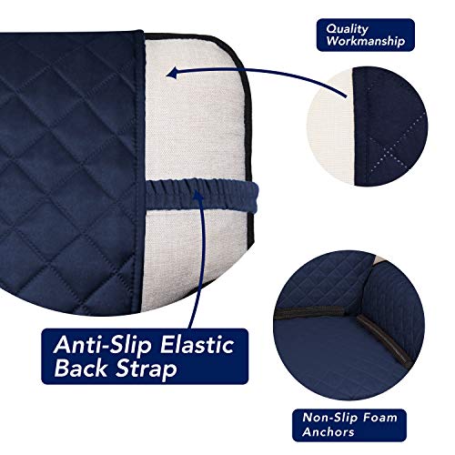 Image of PureFit Reversible Quilted Sofa Cover, Water Resistant Slipcover Furniture Protector, Washable Couch Cover with Non Slip and Elastic Straps for Kids, Dogs, Pets (Chair, Navy /Ivory)