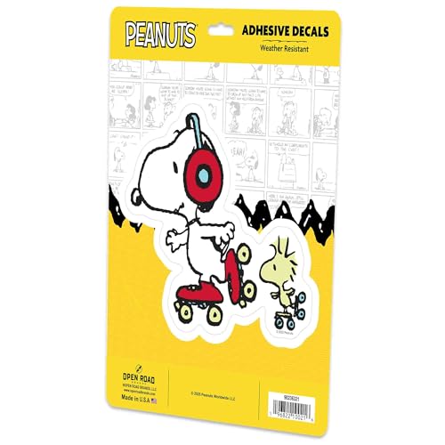 Image of Peanuts Snoopy Skating Adhesive Vinyl Decal | Fun Snoopy Sticker for Car, Window or Laptop