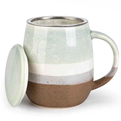 Taza de té TuYines, cerámica, grande, 400 ml, con tapa y colador