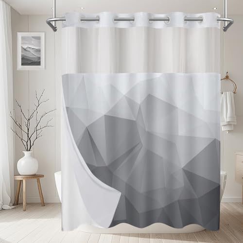 AXURXUI No Hook Shower Curtain with Snap in Liner Set, Light Grey, 71x74