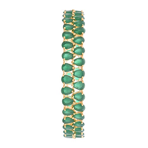 Ratnavali Jewels CZ/AD Studded Gold Plated Traditional Green Emerald American Diamond Bangles Set for Women (2.4)