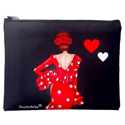 Neceser Granada Flamenca “Macarena” – Diseño a Doble Cara – Fondo Negro – 22x17 cm – Impermeable – Bolso de Aseo Mujer o Viaje