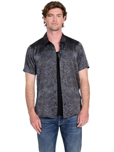 GUESS Men's Short Sleeve Charm Decorative Floral Shirt