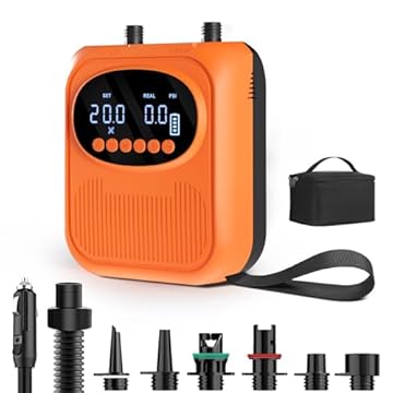 20PSI Pompa Elettrica SUP, Ricaricabile con Connettore Auto 12V, Gonfiaggio/Sgonfiaggio Automatico per SUP, Kayak, Tende, Materassini e Inflatable