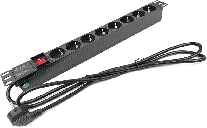 Silex Regleta de 8 Enchufes Rack 19” | PDU Profesional Enchufes Schuko | Cable de 1,8 Metros | Distribución de Energía para Servidores, Centros de Datos y Oficinas Técnicas Ref. 8015016