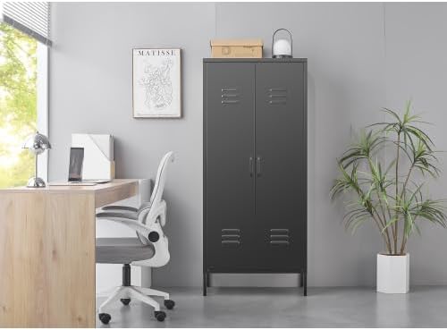 Metal Storage Cabinet with 2 Doors and Adjustable Shelves, Tall Metal Locker Multipurpose Freestanding Organizer for Bedroom, Bathroom, Home Office