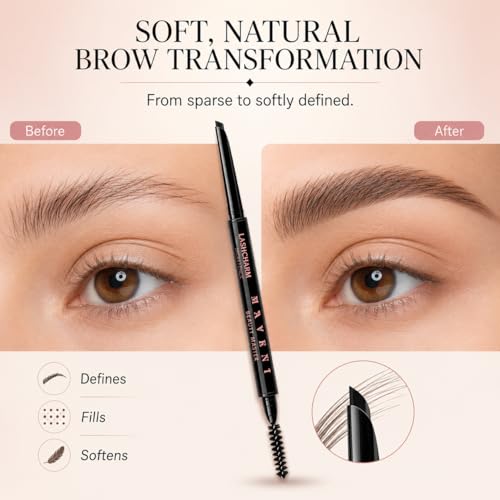 Image of Eyebrow Pencil for Women, Light Brown Waterproof Brow Pencil, 0.1mm Ultra-Fine Automatic Pencil with Angled Precision Tip & Built-In Spoolie Brush, Long-Lasting Natural Eyebrow Makeup