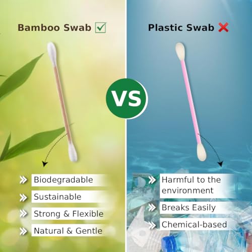 Image of BambooIndia Bamboo Earbuds Cotton for Adult and Kids | Soft & Natural | Multipurpose Cotton Swabs | Eco-Friendly & Biodegradable Ear cleaning Buds | Biodegradable Natural Stems Q-tips (Pack of 3)