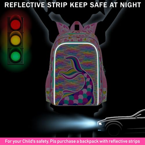 Image of CCJPX 3Pcs Mermaid Backpack for Girls, 16 inch Kids Sequin Bookbag with Lunch Box, Water Resistant Elementary School Bag for Kindergarten Preschool Toddler (Rainbow)