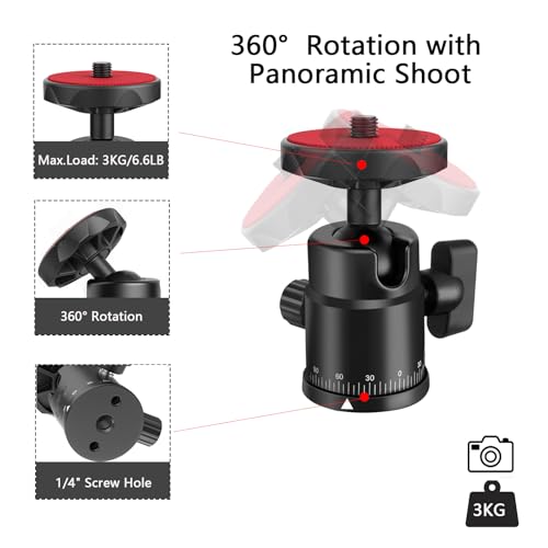 Universal 1/4" Swivel Mini Ball Head Screw Tripod Mount with Hot Shoe Mount, EszkozTA 360° Panoramic Rotating Mount Base Adapter for DSLR Cameras HTC Vive Tripods Monopods Light Stand