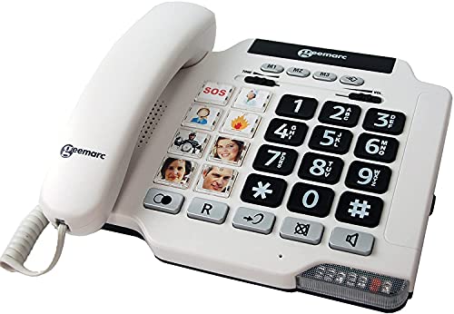 Geemarc Photophone 100 Téléphone Filaire Senior avec 8 Mémoires Photos Amplifie +30 db Blanc