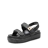 DREAM PAIRS Sandalias de cuña para mujer, zapatos de vestir de plataforma cómodos, sandalias de verano casuales y elegantes con correas ajustables, Rafia negra, 40 EU