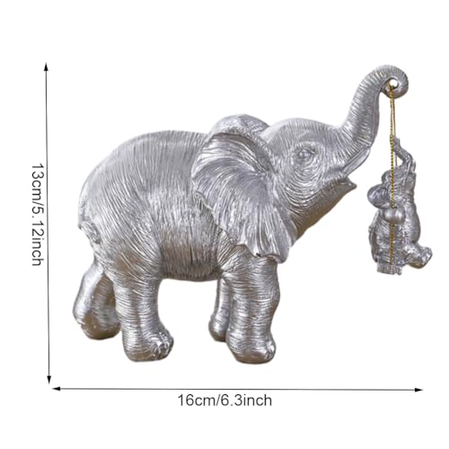 Fiorky Żywica Rzeźba słonia zwierzęcego przynosi szczęście Śliczne figurki słonia Złota/srebrna Huśtawka Matka Syn Statua słonia do wystroju salonu w domu (srebro)