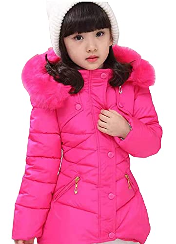 Miss Bei Girls' Puffer Down Coat Winter Jacket Parka Down Coat Overcoat With Fur Hood Pure Rose 160Cm #TOP5