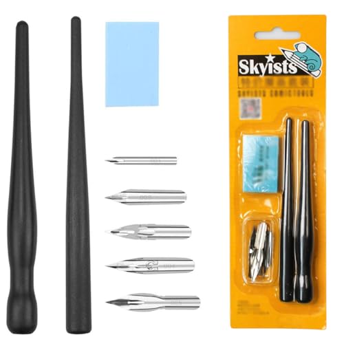 LuLiyLdJ Porte Plume, Porte-Plume Noir - avec 5 Plumes pour Dessin et Calligraphie - pour Applications à l'encre, 8 pièce