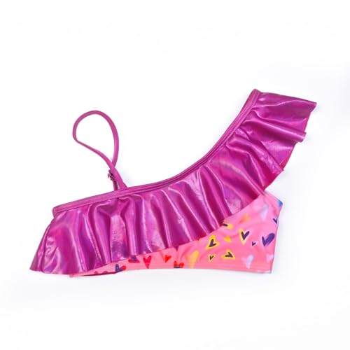 Image of CHILDRENSTAR Girls Metallic Bathing Suits Shiny Ruffles One Shoulder 2 Pieces Swimsuits Cute Bikini Set