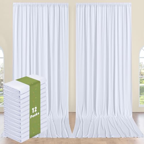 12 Panels 5x12ft White Backdrop Curtains for Parties, Wrinkle Free Polyester Photo Backdrop Drapes 12 ft Long Back Drop Cloth Drapery for Wedding Birthday Baby Shower Photography Party Background by Htper - Used condition - Image 7