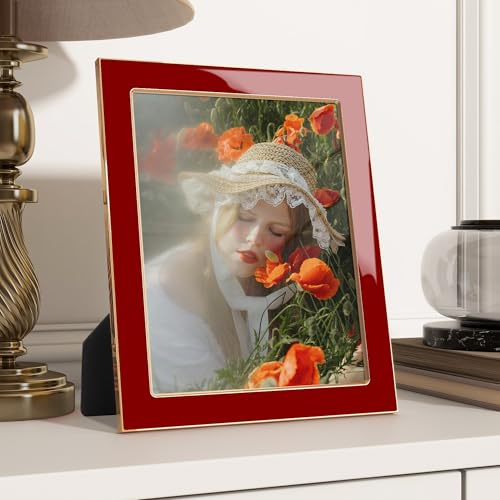 8x10 Enamel Picture Frame with Gold Metal Edge & HD Tempered Glass, Red by RICHFOCUS - Used condition - Image 4